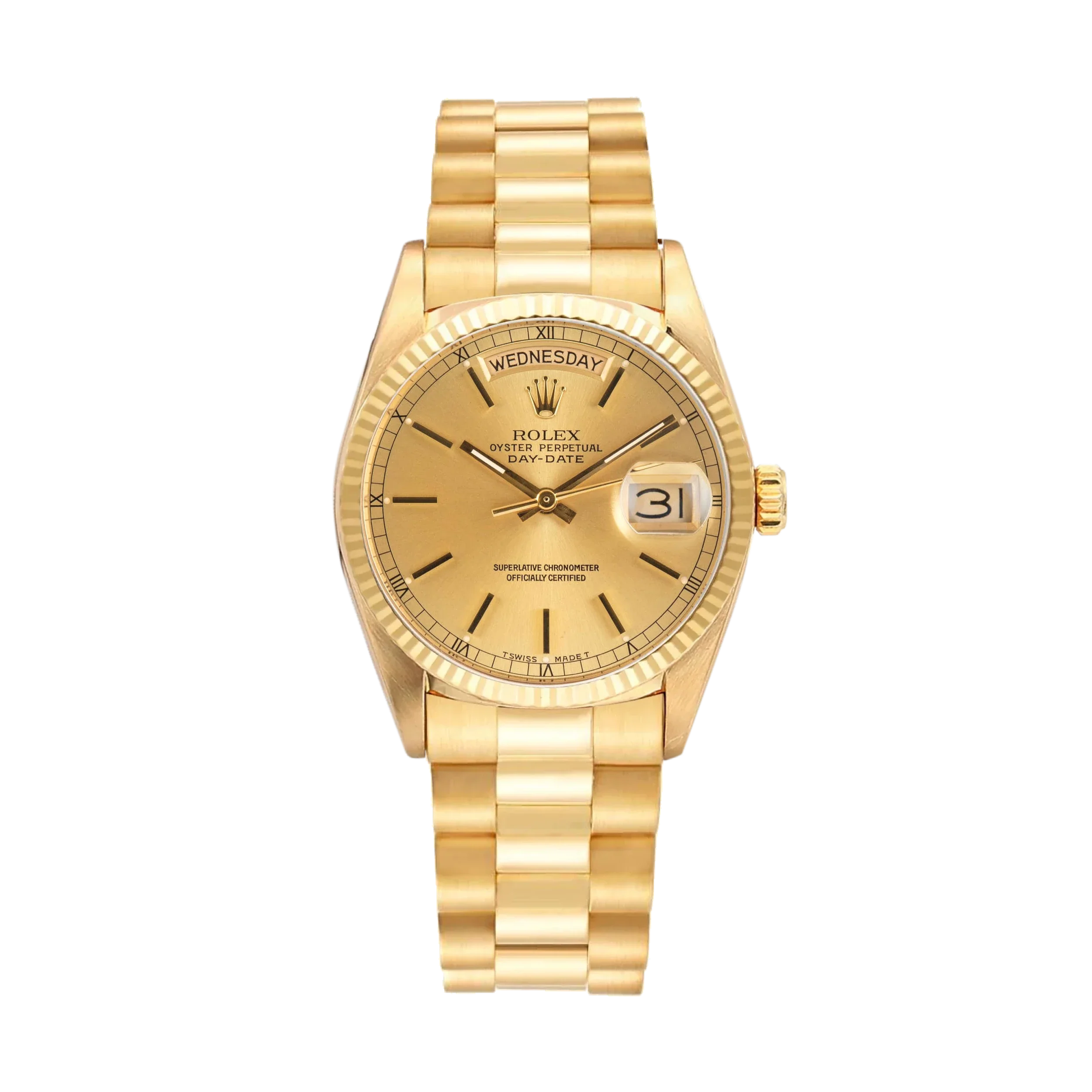 Day-Date 18238 Yellow Gold Champagne Stick Dial President 36mm